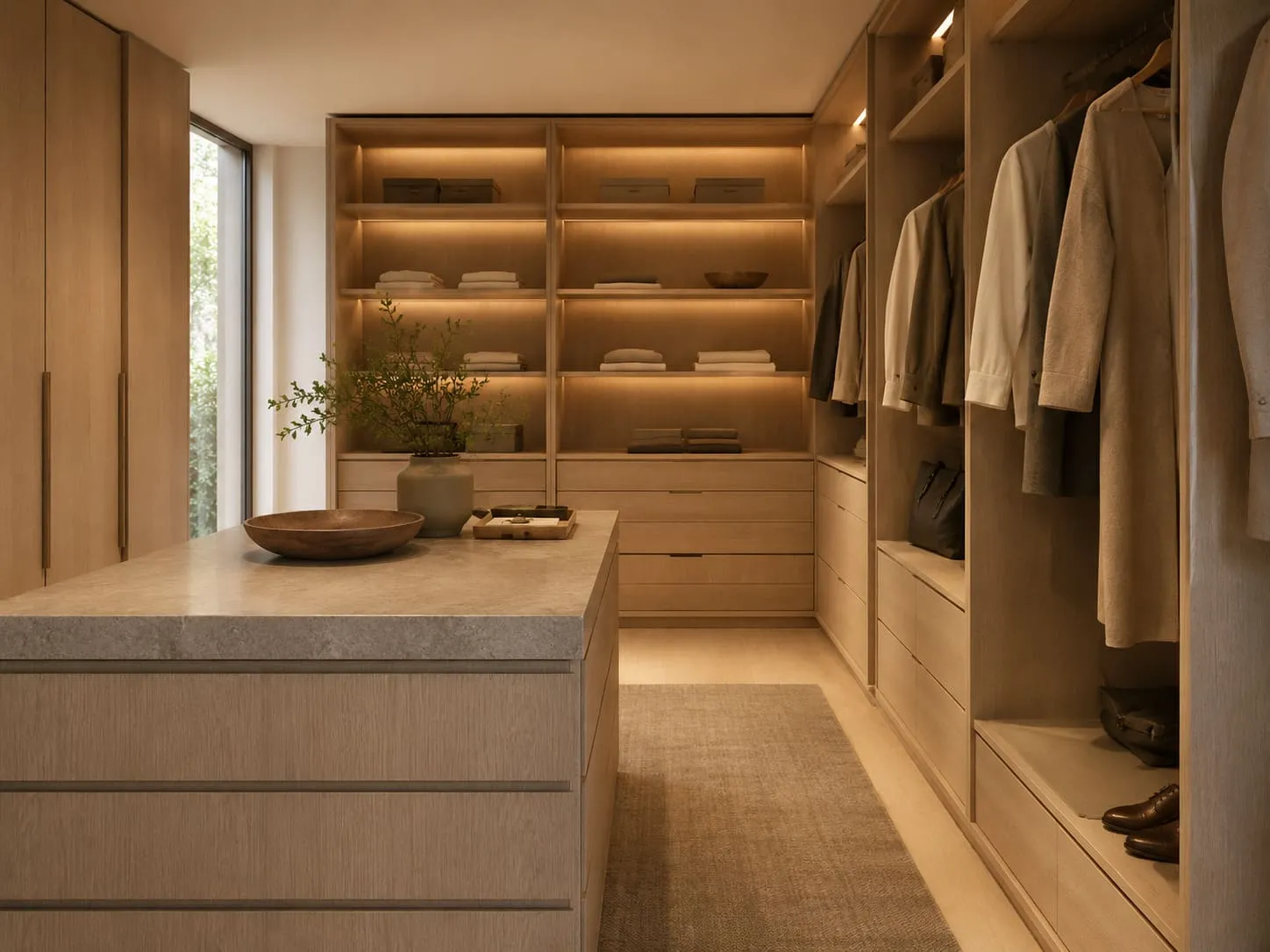 Detalle de acabados interiores cajoneras y baldas en vestidor a medida