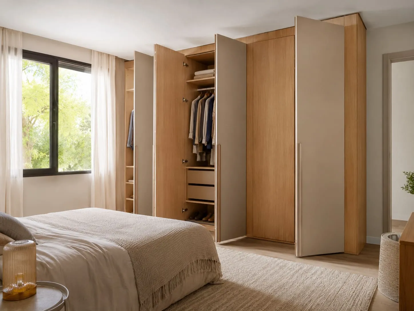 Armario con puertas abatibles a medida en dormitorio de Tomares