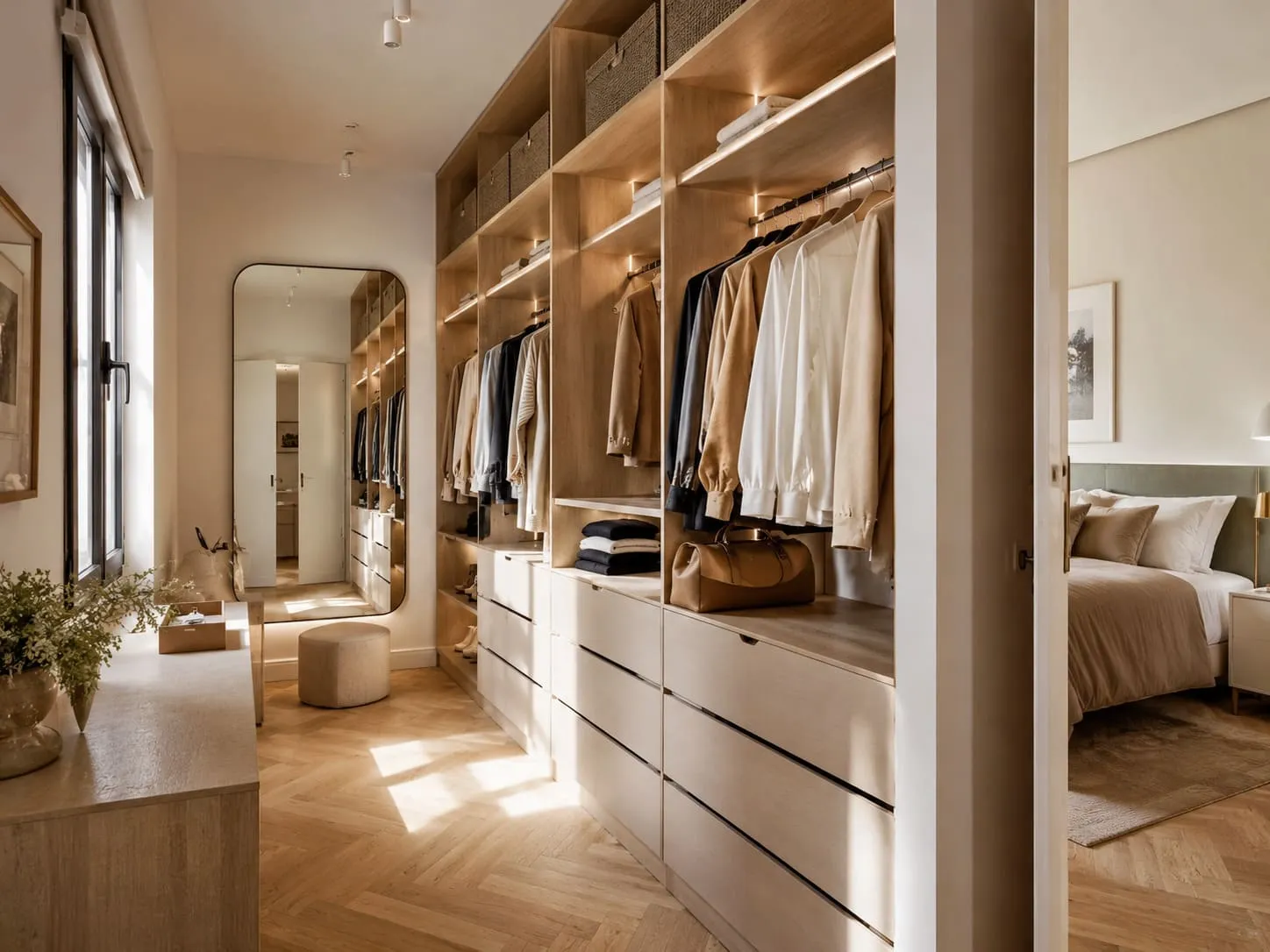 Detalle de módulos interiores y cajones en vestidor a medida