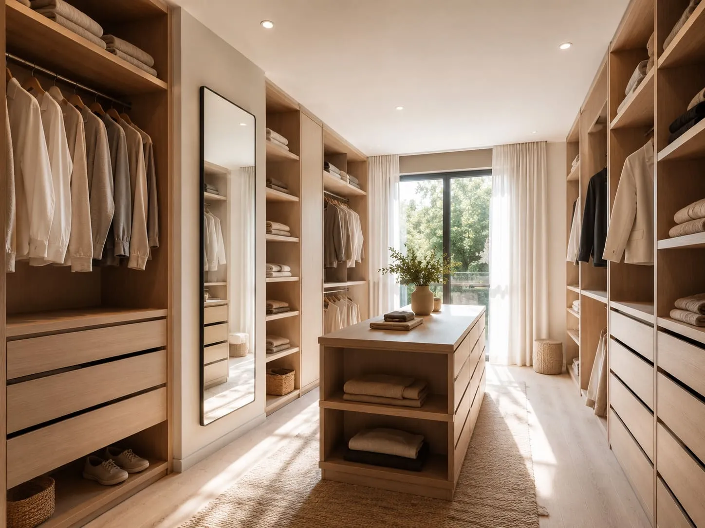Vestidor personalizado con acabados cálidos en piso reformado