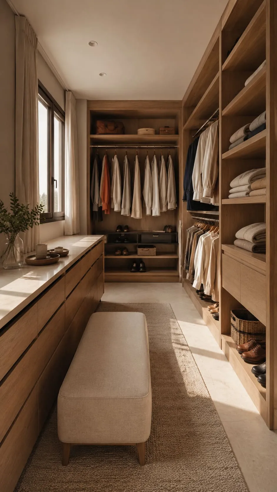 Vestidor vertical con zonas de colgado baldas y cajoneras a medida