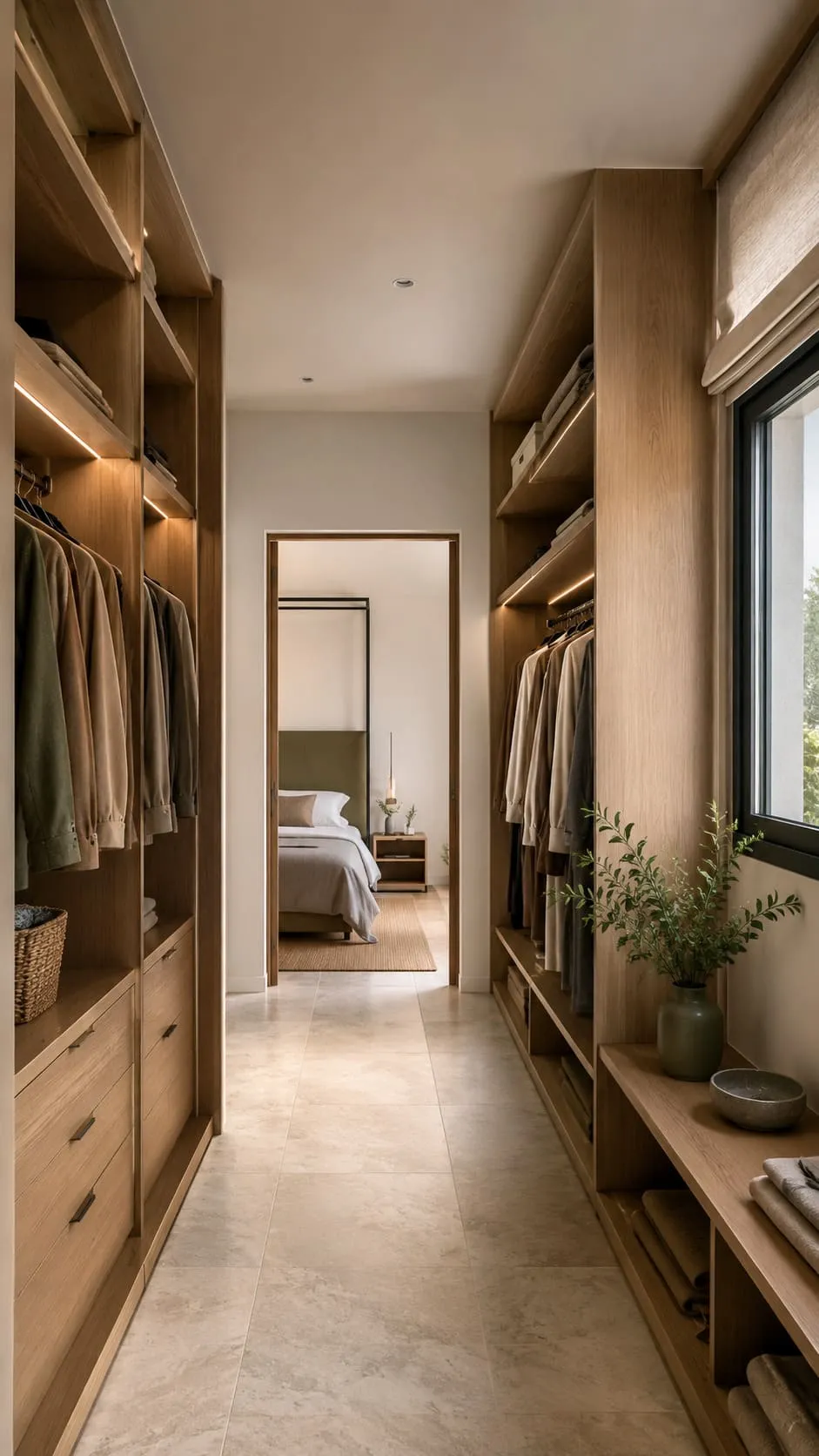 Vestidor vertical con barras cajoneras baldas y zonas de organización