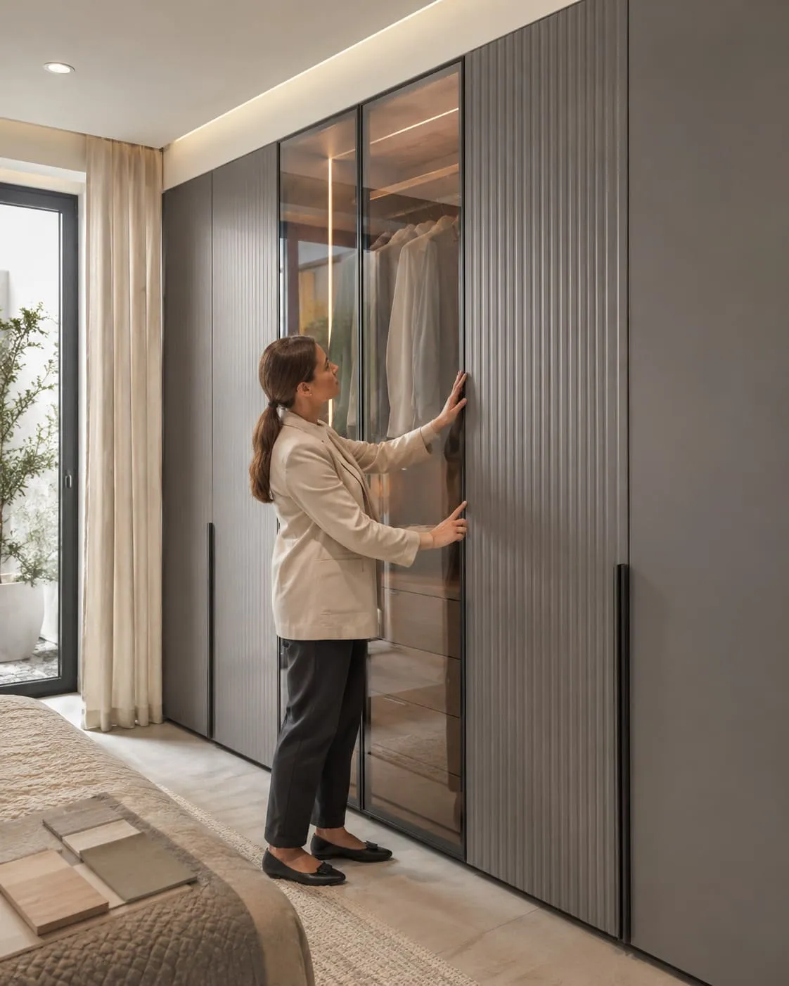 Puertas de armario con acabado coordinado con la habitación