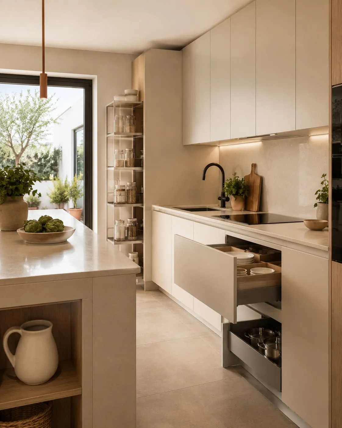 Detalle de cajones, encimera y frentes de una cocina personalizada