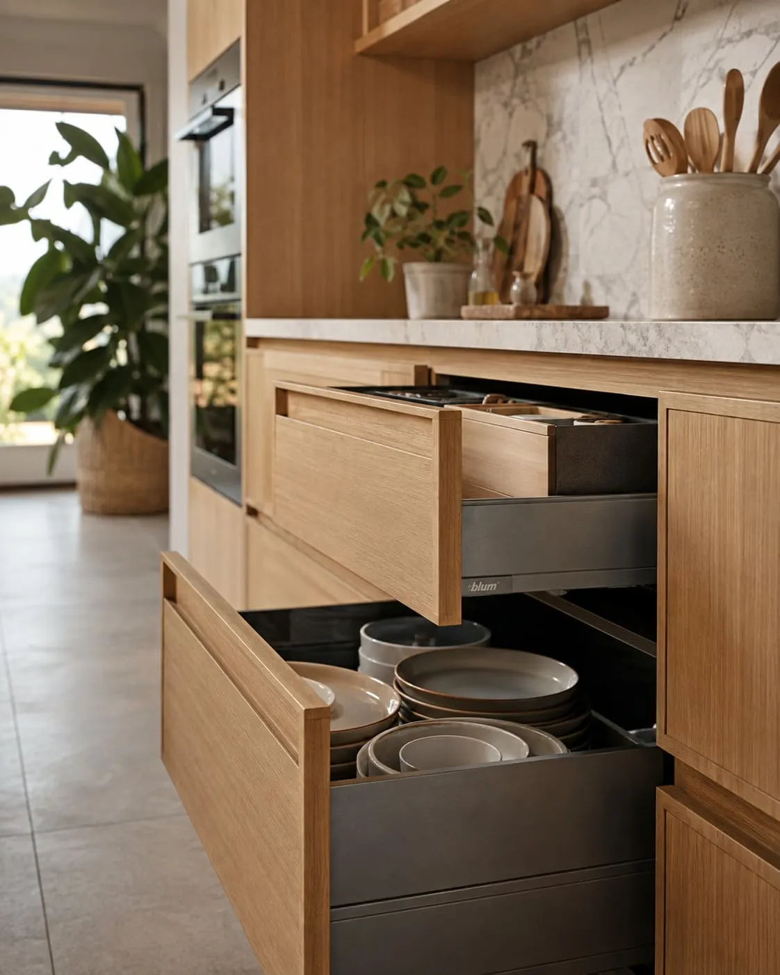 Detalle de cajones y herrajes seleccionados para una cocina duradera