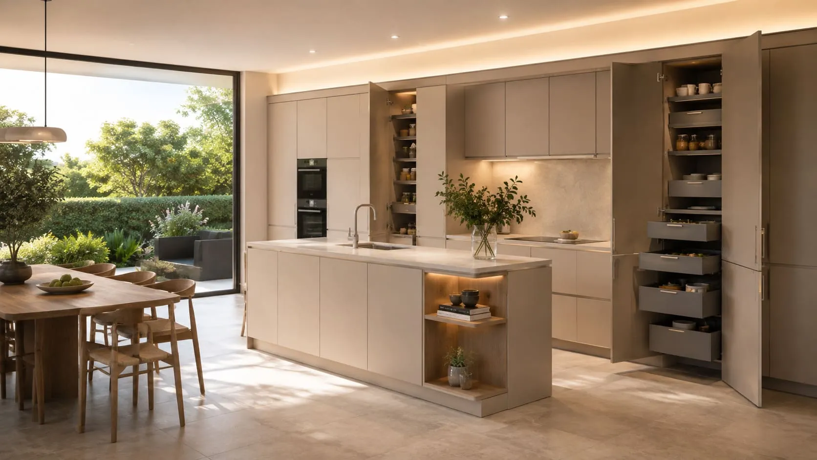 Frentes de cocina coordinados con cajones y módulos interiores