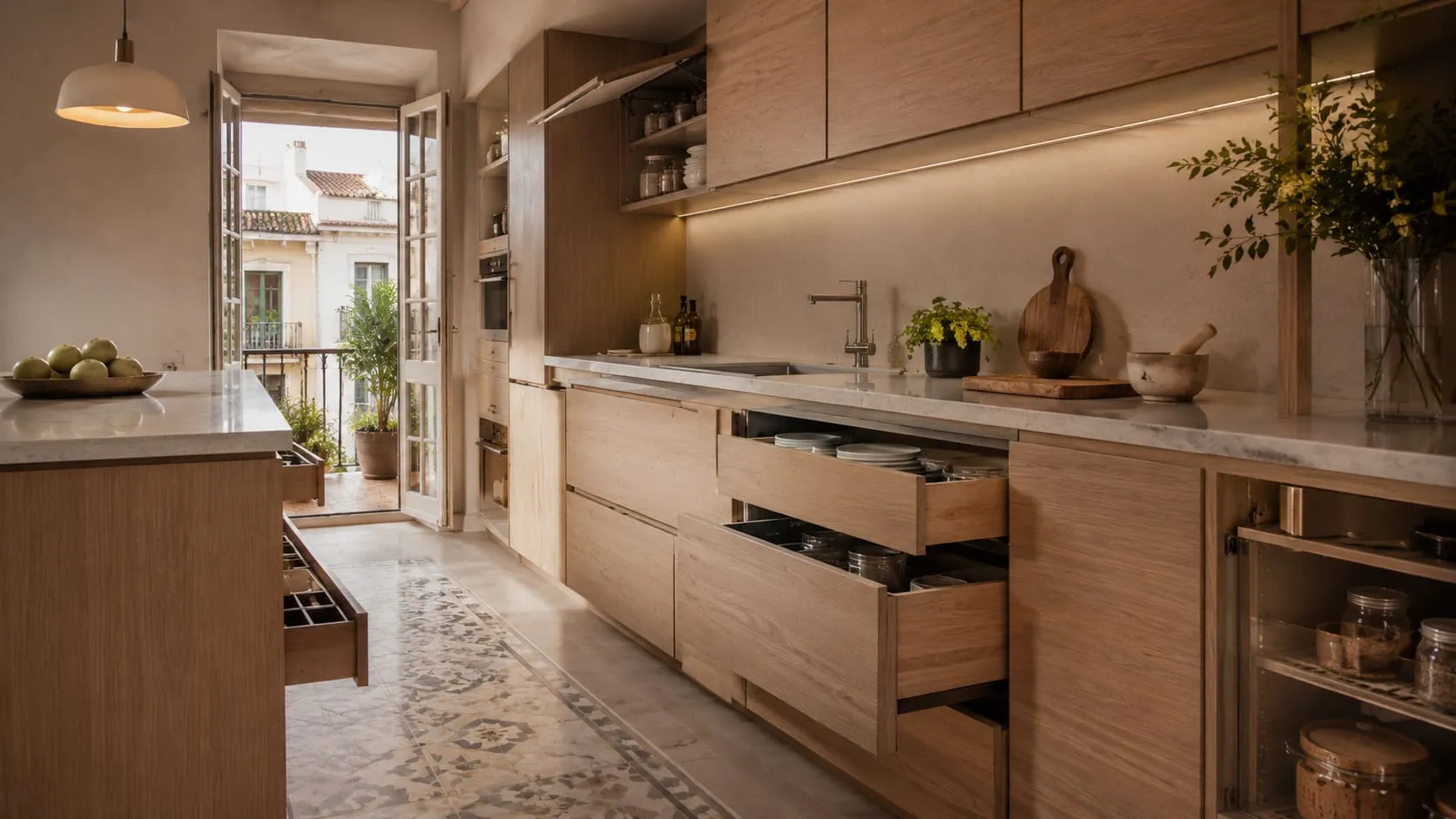 Frentes, cajones y herrajes de una cocina fabricada a medida
