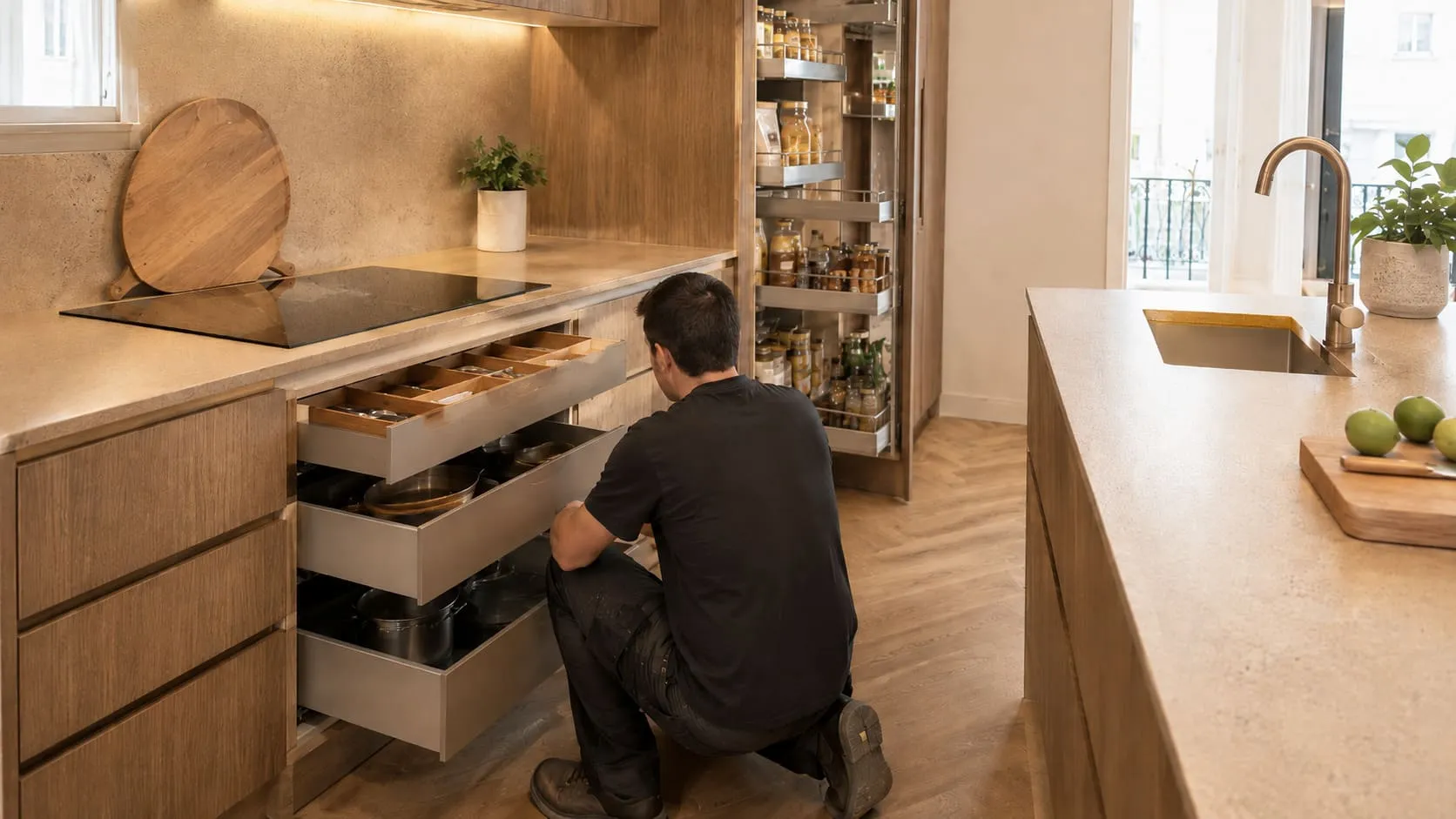 Cajones de cocina organizados por usos